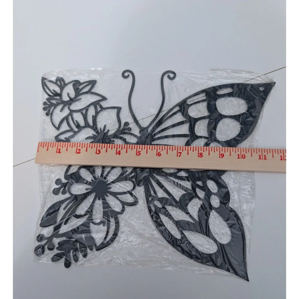 Black Metal Butterfly Floral Wall Art Decor Flower Silhouette Sculpture New